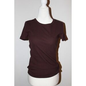 Gap Women's XS Rib Tee Short Sleeve Crew Neck Dark Burgundy Ribbed Knit Top